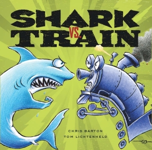 A shark and a train face each other in a display of bravado
